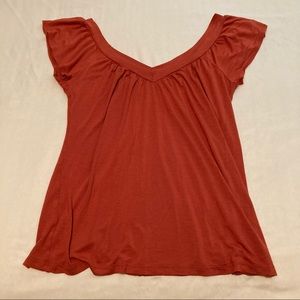 New Burnt Orange SOPRANO Deep V Neck & Back Shirt